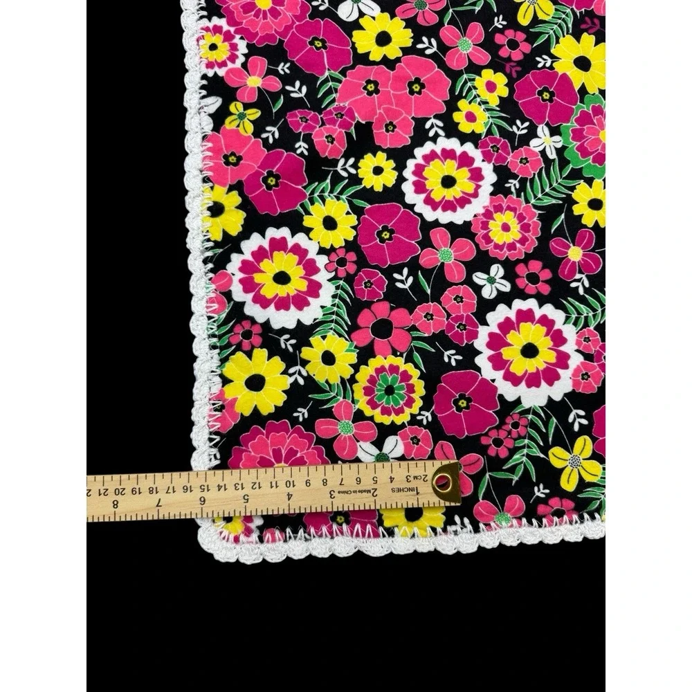 Handmade VTG Style Baby Girl Blanket Pink Floral Crochet Boho 70s Gift Receiving